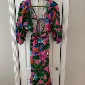 FARM Rio Vibrant Backless Dress in Pink and Green